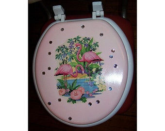 retro flamingo toilet seat vintage 1950's pink flamingo rockabilly Florida kitsch