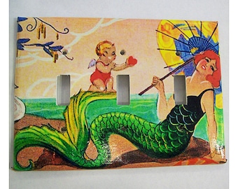 mermaid triple switch plate retro vintage 1920s pin up rockabilly light switch cover