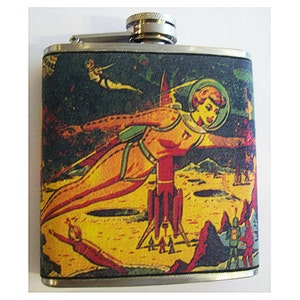 Retro Sci Fi Flachmann Vintage Pin Up Girl Rockabilly Weltraum Kitsch