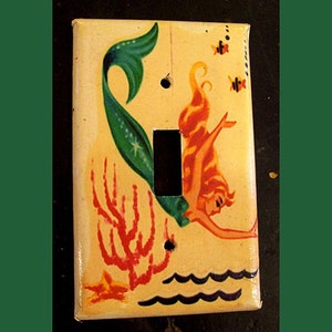 retro mermaid single  switchplate 1950s pin up rockabilly vintage nautical light switch plate