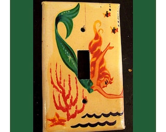 retro mermaid single  switchplate 1950s pin up rockabilly vintage nautical light switch plate