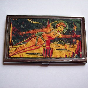 outer space business card holder retro vintage pin up girl case image 1