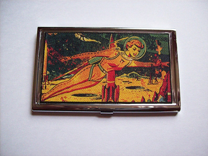 outer space business card holder retro vintage pin up girl case image 1