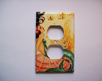 mermaid outlet switch plate retro vintage nautical 1950's pin up rockabilly light switch