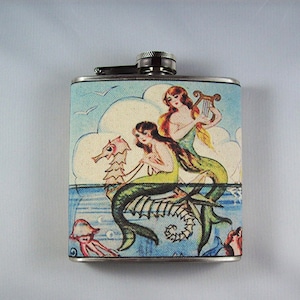 Mermaid flask retro vintage 1950s nautical pin up rockabilly