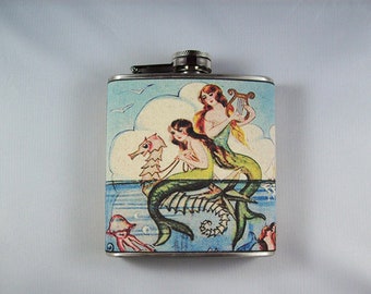 Mermaid flask retro vintage 1950s nautical pin up rockabilly