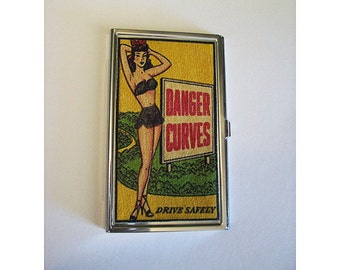 pin up girl business card holder retro vintage ID case kitsch