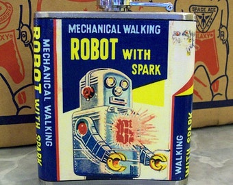 robot flask retro vintage 1950s tin toy outer space kitsch