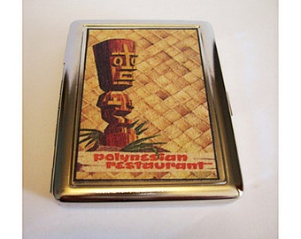 retro tiki metal wallet vintage hula girl cigarette case Hawaii kitsch