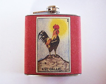 retro bird flask vintage Loteria Mexico rooster rockabilly kitsch folk art