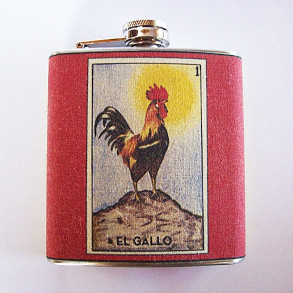 retro bird flask vintage Loteria Mexico rooster rockabilly kitsch folk art