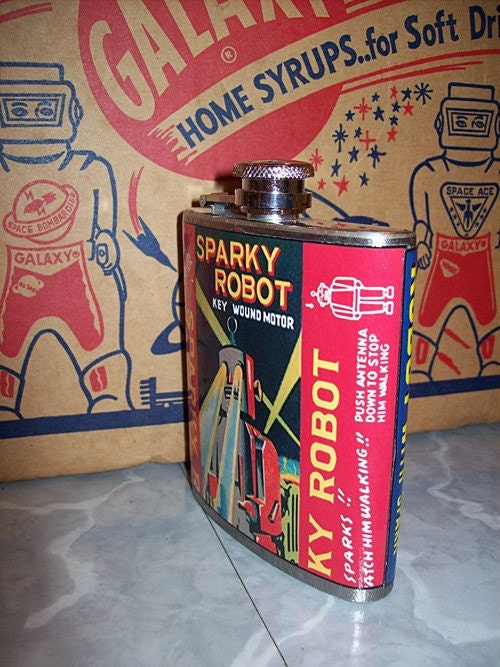 Robot Flask Retro Vintage 1950s Tin Toy Outer Space Kitsch Etsy