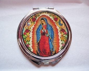 Virgin of Guadalupe compact mirror retro rockabilly Mexico saint religious kitsch