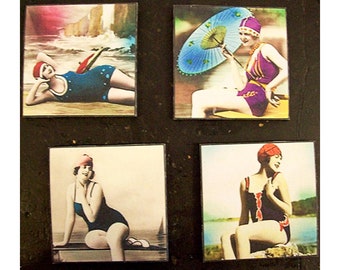 pin up girl coaster set retro vintage nautical 1920s flapper  beach kitsch