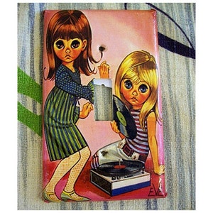 big eye switch plate vintage sad eye print  retro light switch mod decor