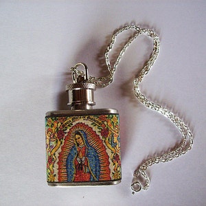 Virgin of Guadalupe flask necklace retro vintage Mexico religious kitsch Anima Sola