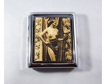 retro nude cigarette case vintage 1920s pin up girl metal wallet mature