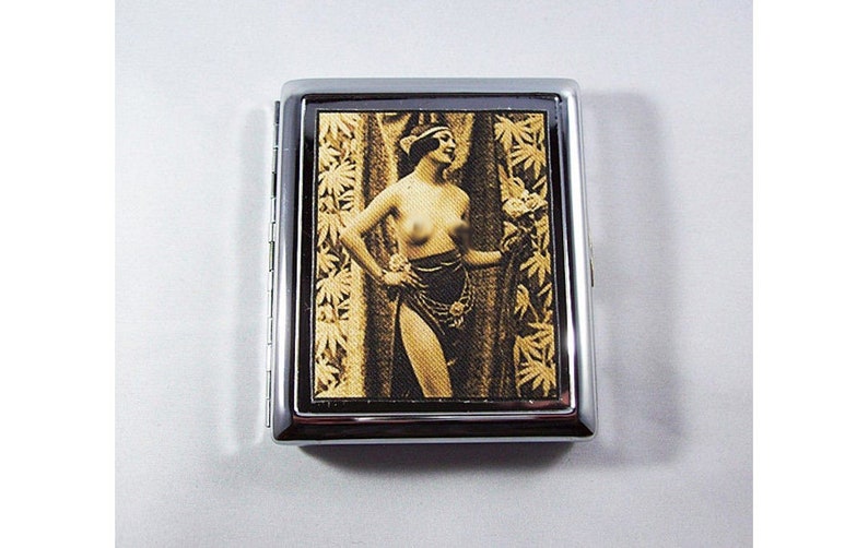 retro nude cigarette case vintage 1920s pin up girl metal wallet mature image 1