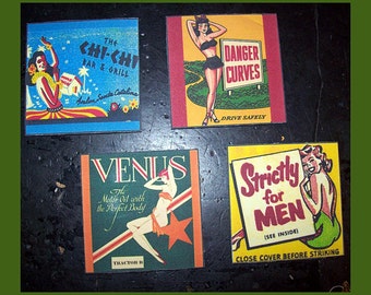 pin up girl coaster set retrò vintage 1950 fiammiferi costa rockabilly kitsch