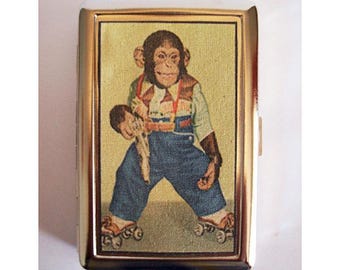 retro monkey metal wallet vintage 1950s animal cigarette case kitsch