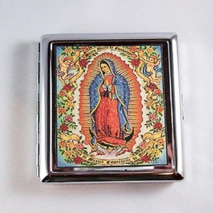 Virgin of Guadalupe metal wallet retro Mexico cigarette case business card holder kitsch image 1