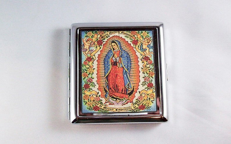 Virgin of Guadalupe metal wallet retro Mexico cigarette case business card holder kitsch image 1