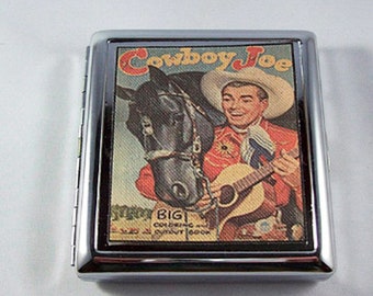 Cowboy metal wallet retro cigarette case vintage Fifties rockabilly country western kitsch