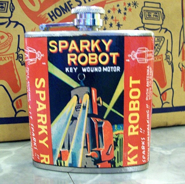 Robot Flask Retro Vintage 1950s Tin Toy Outer Space Kitsch Etsy