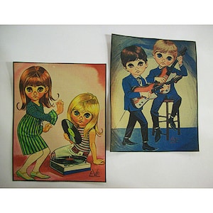 retro big eye patch set vintage 1960s mod go go sad eye print sew on patch kitsch