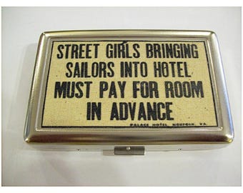 Street girls and sailors cigarette case retro metal wallet vintage business card rockabilly kitsch