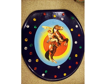 retro cowboy or cowgirl toilet seat vintage 1950s western pin up rockabilly decor