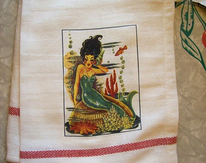 Retro Vintage Mermaid Dish Towel Etsy