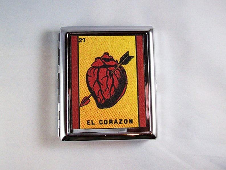 Loteria metal wallet retro cigarette case Mexicana Spanish ID case image 1