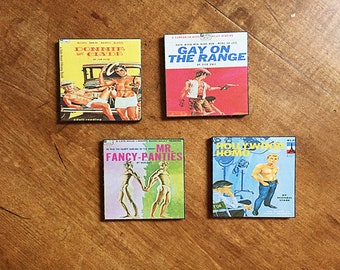 Gay pulp coasters retro vintage pulp fiction paperback art beefcake pin up kitsch