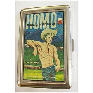 gay pulp wallet retro beefcake pin up vintage cigarette case ID tote kitsch