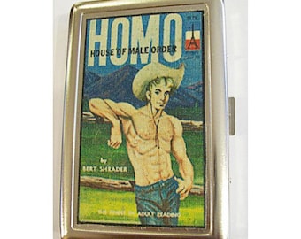 gay pulp wallet retro beefcake pin up vintage cigarette case ID tote kitsch