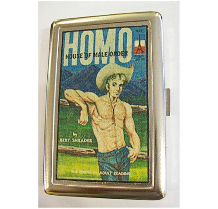 gay pulp wallet retro beefcake pin up vintage cigarette case ID tote kitsch