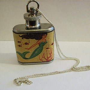 mermaid flask necklace retro vintage 1950s nautical pin up rockabilly kitsch