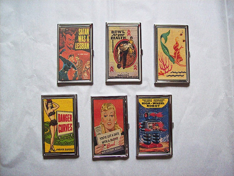 outer space business card holder retro vintage pin up girl case image 5