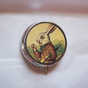 Alice in Wonderland pill case retro white rabbit vintage Victorian fantasy pillbox image 4