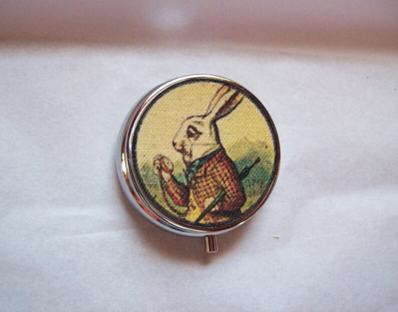 Alice in Wonderland pill case retro white rabbit vintage Victorian fantasy pillbox image 4