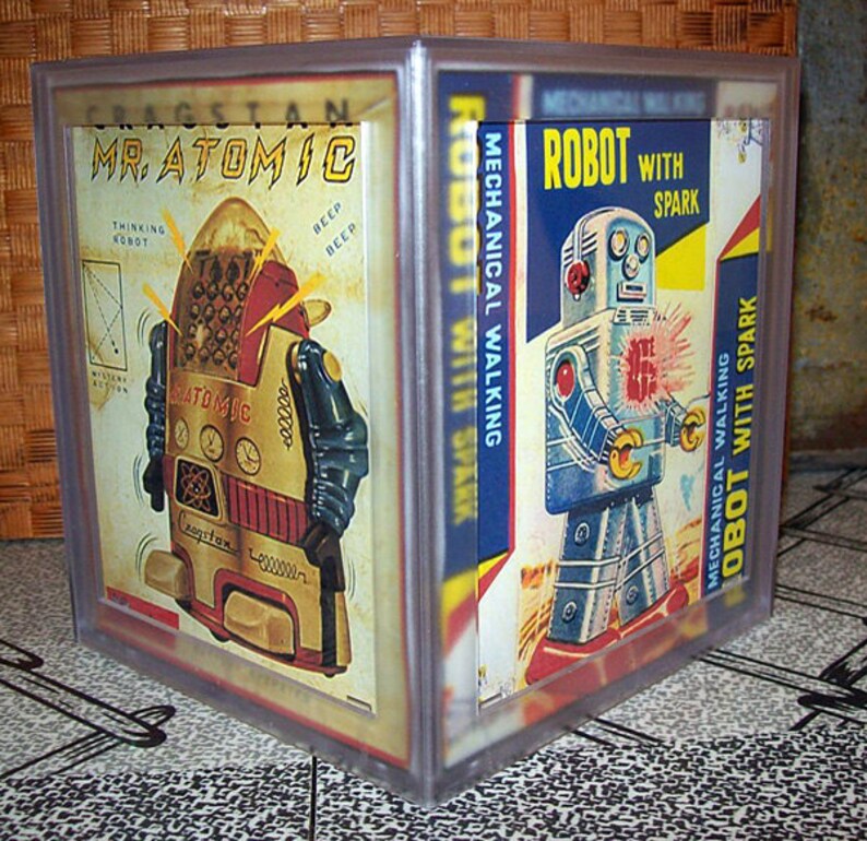 robot tissue box cover retro vintage 1950s tin toy outer space tissue cover kitsch image 3