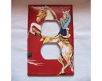 retro cowboy outlet switch plate cover vintage 1950s rockabilly kitsch plug light switch