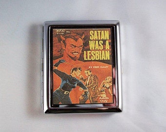 Lesbian pulp metal wallet retro vintage cigarette case ID tote sleaze kitsch
