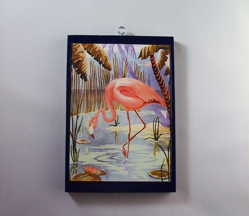 retro paint by number print 1950s 1960s era vintage style kitsch cowboy flamingo clown tropical decor 3.5 X 5 image 1