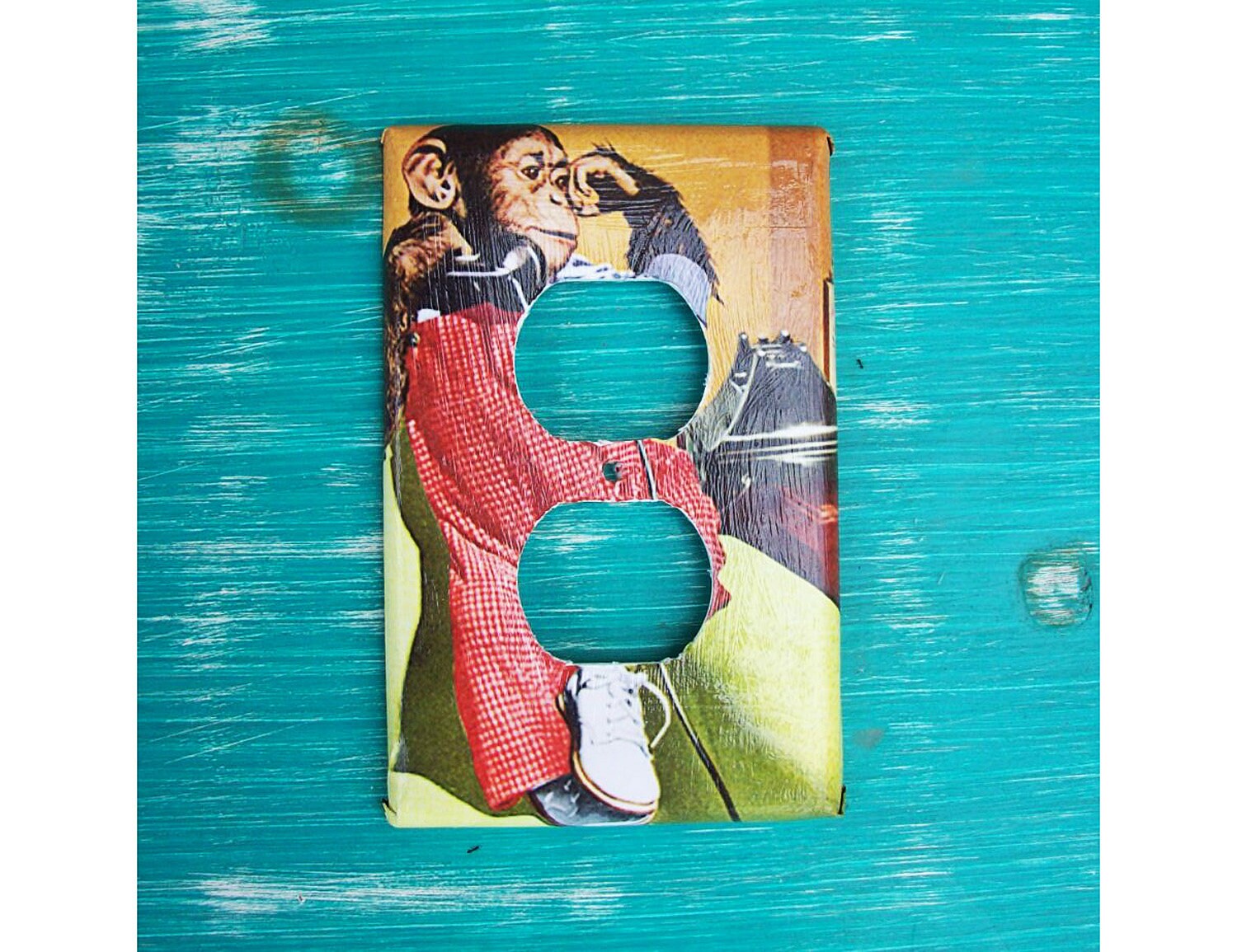 retro monkey switch plate outlet rocker vintage Fifties animal kitsch