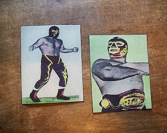 Mexican wrestler patch set retro rockabilly sew on Luche Libre kitsch