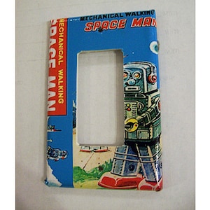 retro robot rocker switch plate 1950s vintage tin toy outer space kitsch dimmer switch cover