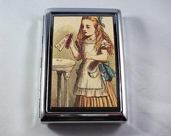Alice in Wonderland metal wallet retro vintage cigarette case business card holder