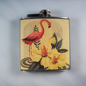 pink flamingo flask retro vintage 1950s rockabilly Florida deco kitsch